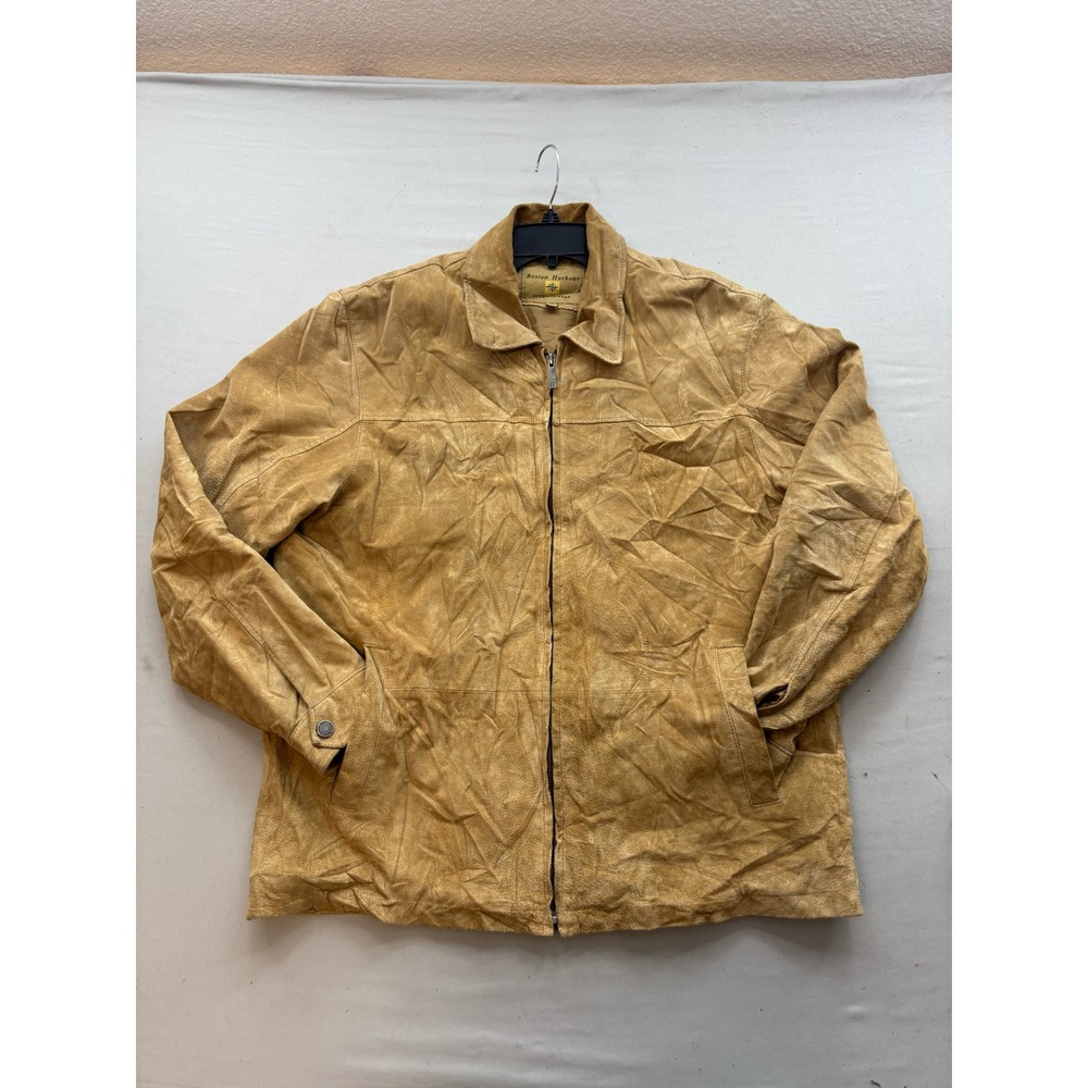 Boston Harbour Outdoorwear Mens Tan Suede Leather Full Zip Jacket Large